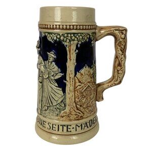 Vintage German Ceramic Beer Stein Madel Ruck Folk Song Dancers Raised Design